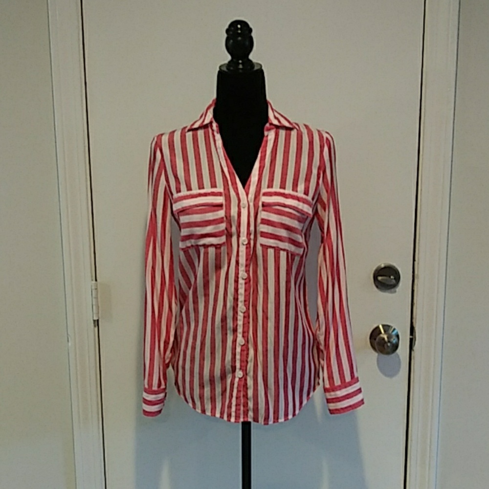 NY & Co. Red and white striped button up Blouse